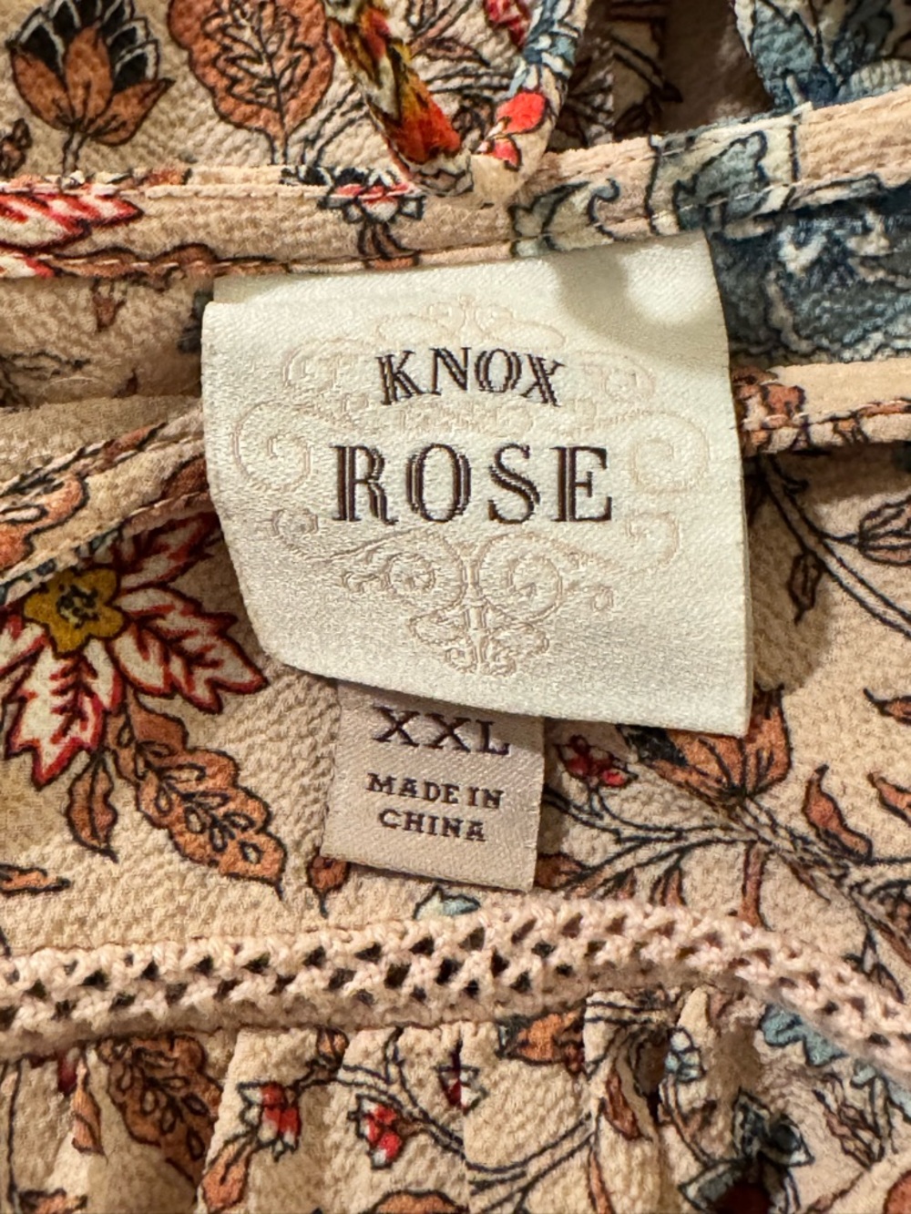 Knox Rose Beige Floral Tiered Tunic with Blue and Red Accents - Picture 7 of 8